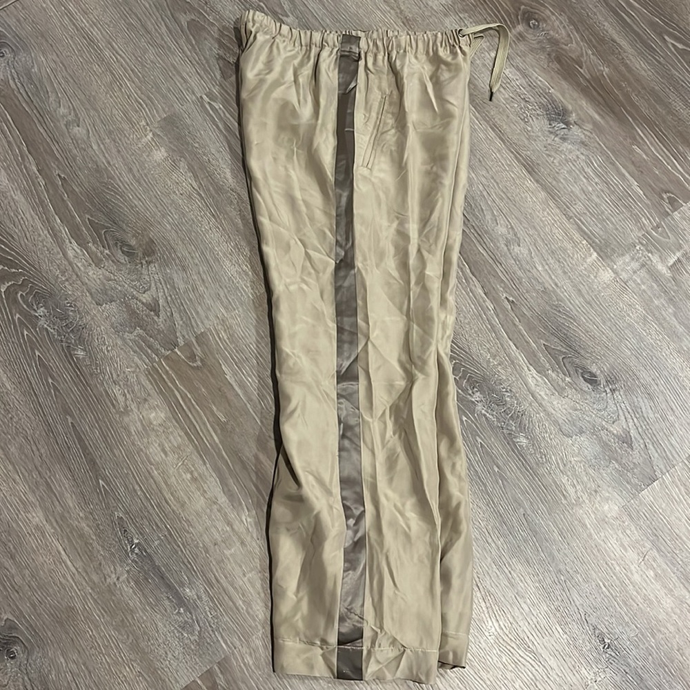 Debra deRoo Silky Tuxedo Stripe Track Pants in Tan